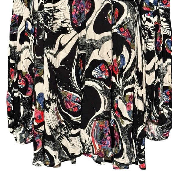 Free People Drift Away High Neck Balloon Sleeve Cold Shoulder Artsy Tunic Shirt - Picture 8 of 14